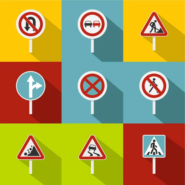 Conjunto de iconos de advertencia de señal, estilo plano — Archivo Imágenes Vectoriales