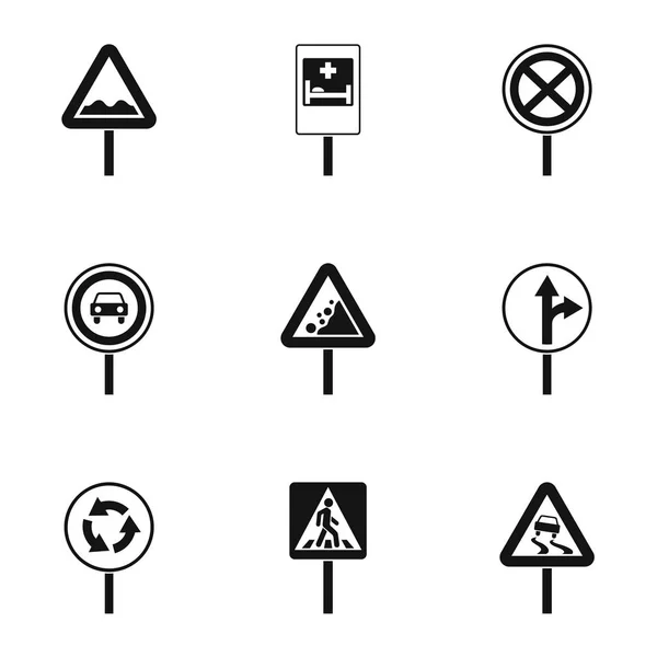 Sign on road icons set, simple style — Stock Vector