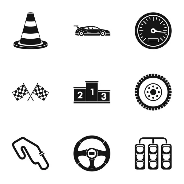 Conjunto de iconos de coches de carreras, estilo simple — Vector de stock