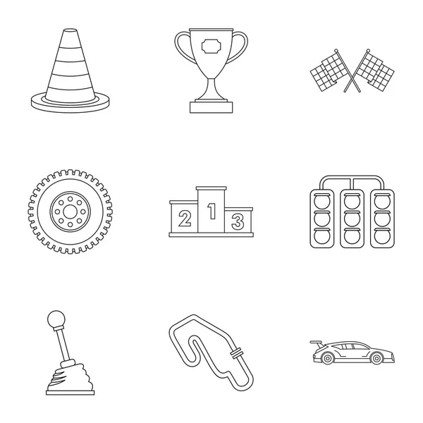 Conjunto de iconos de carrera de velocidad, estilo de esquema — Vector de stock