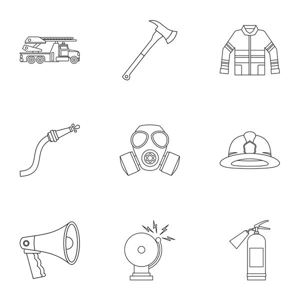 Conjunto de iconos de bombero, estilo de contorno — Vector de stock