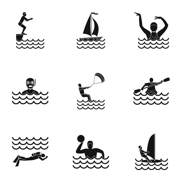 Water verblijf iconen set, eenvoudige stijl — Stockvector