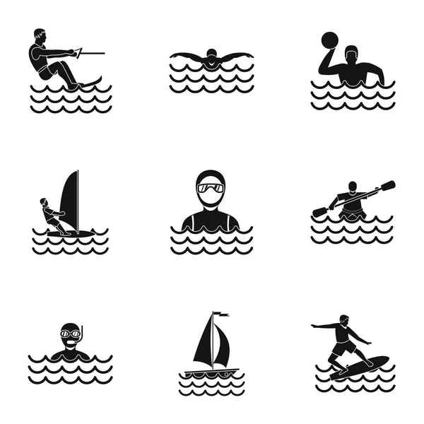 Swimming on water icons set, simple style