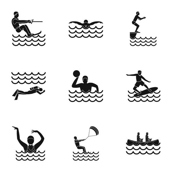 Active water sport icons set, simple style