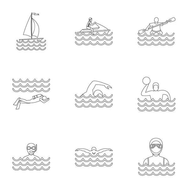 Water sport icons set, outline style
