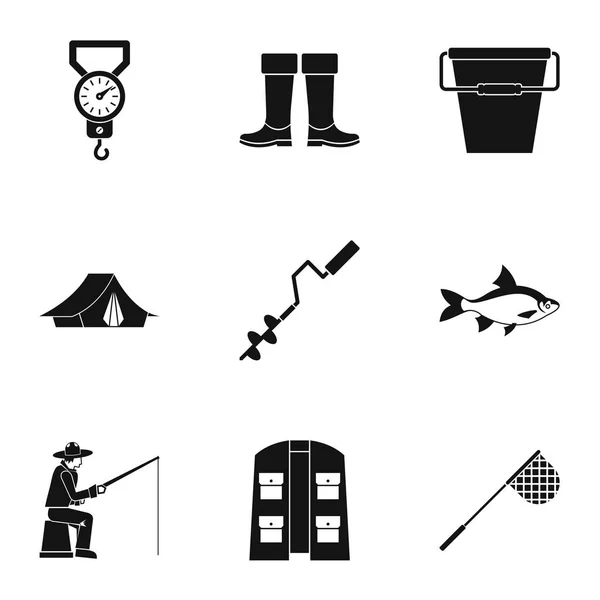 Conjunto de iconos de pesca, estilo simple — Vector de stock
