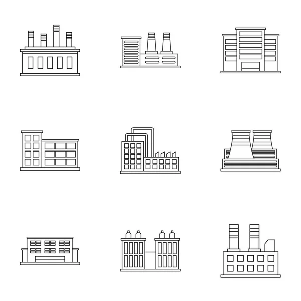 Conjunto de ícones da planta de produção, estilo esboço — Vetor de Stock