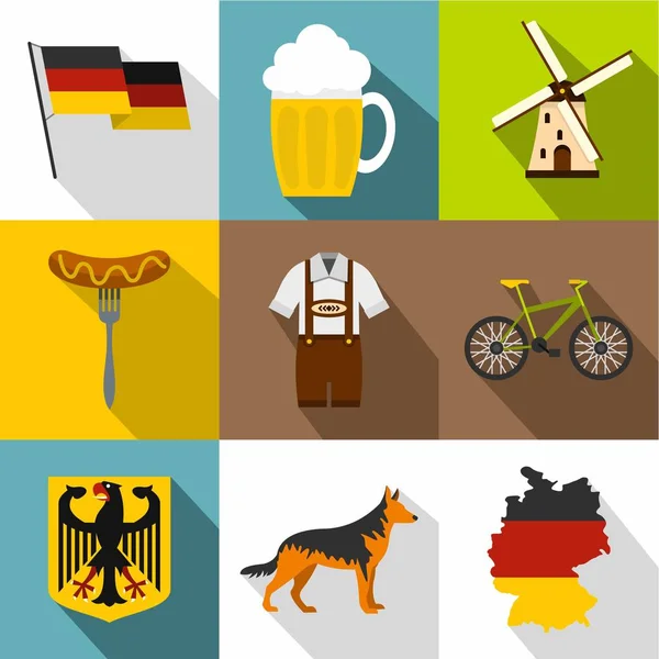 Toerisme in Duitsland iconen set, vlakke stijl — Stockvector
