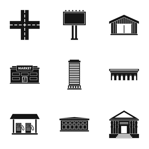 Ikonen für öffentliche Gebäude gesetzt, einfacher Stil — Stockvektor