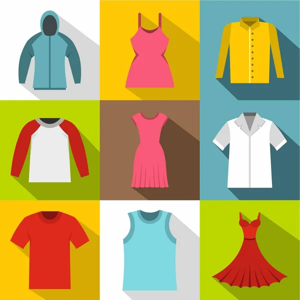 Conjunto de ícones de roupas, estilo plano — Vetor de Stock