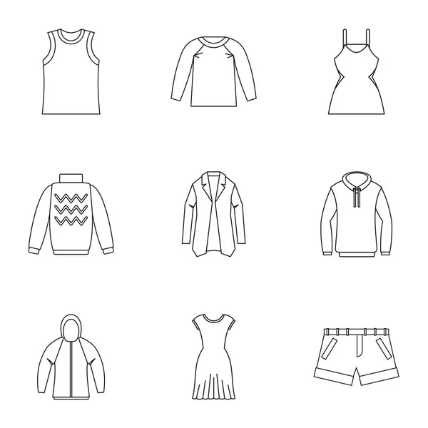 Conjunto de iconos de ropa, estilo de contorno — Vector de stock