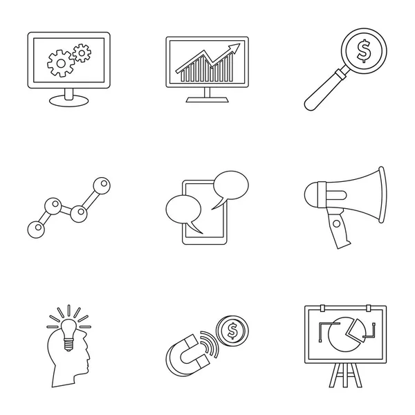 Tipos de conjunto de iconos de publicidad, estilo de esquema — Archivo Imágenes Vectoriales