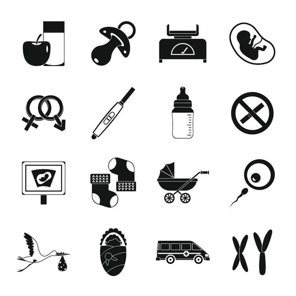 Zwangerschap symbolen iconen set, eenvoudige stijl — Stockvector
