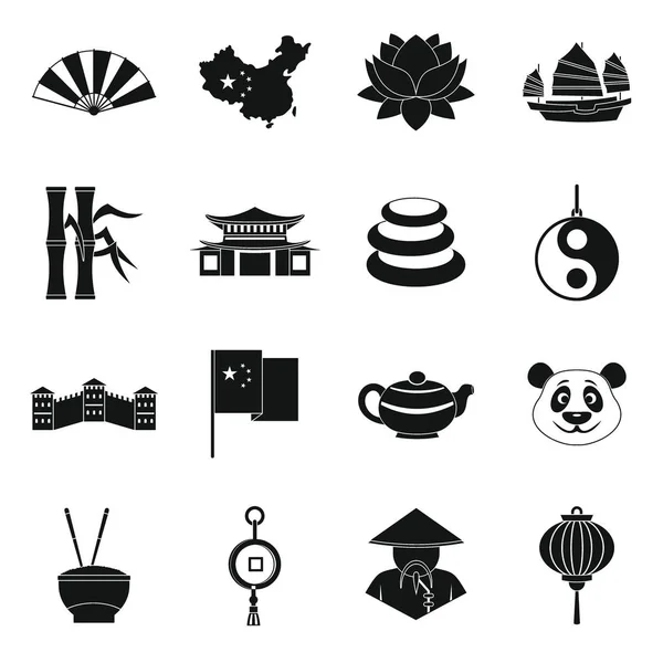 Chine symboles de voyage icônes ensemble, style simple — Image vectorielle