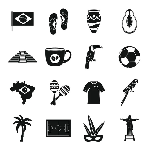 Brasilia matka symbolit kuvakkeet asetettu, yksinkertainen tyyli — vektorikuva