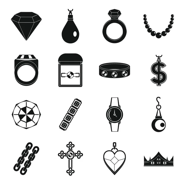 Conjunto de iconos de artículos de joyería, estilo simple — Vector de stock