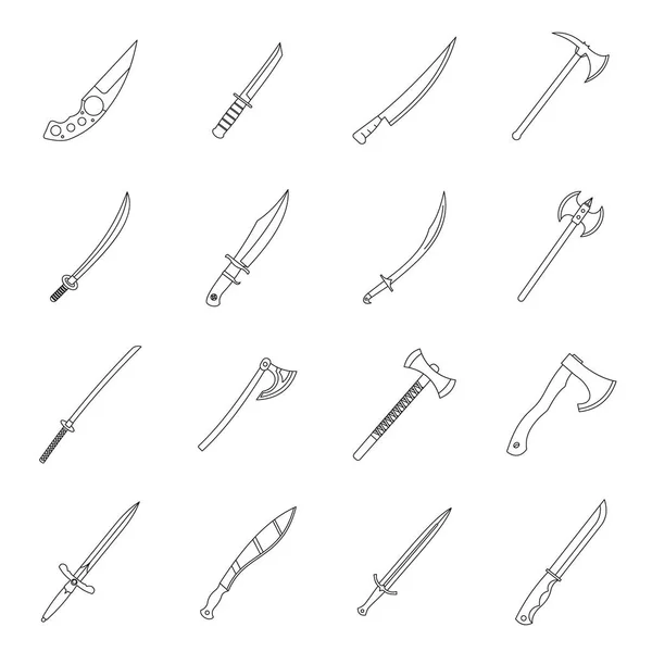 Conjunto de ícones de símbolos de armas de aço, estilo de contorno — Vetor de Stock