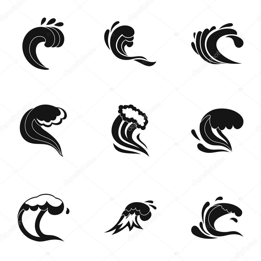 Wave icons set, simple style