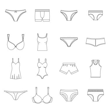 İç çamaşırı öğeleri Icons set, anahat stili