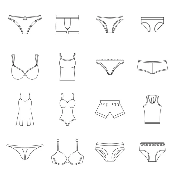 Conjunto de iconos de artículos de ropa interior, estilo de contorno — Archivo Imágenes Vectoriales