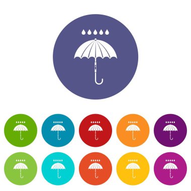 Şemsiye ve yağmur damla set simgeleri