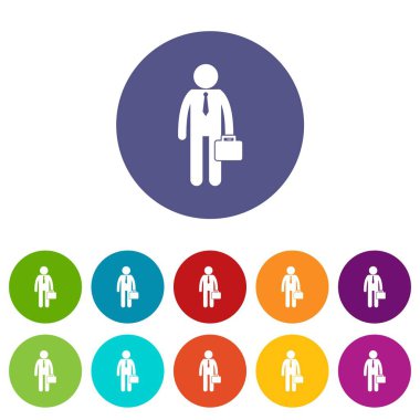Evrak çantası ile ayakta işadamı Icons set