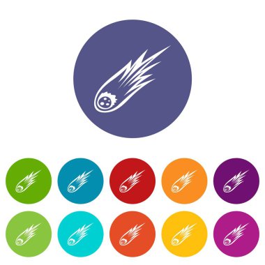 Uzun kuyruk ile düşen meteor Icons set