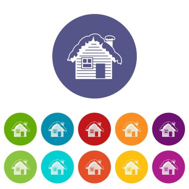 Ahşap ev set simgeleri karla kaplı