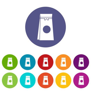 Bir kağıt çanta set simgeleri Paketli çay