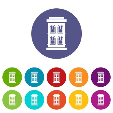 Büyük pencereler ile iki katlı ev Icons set