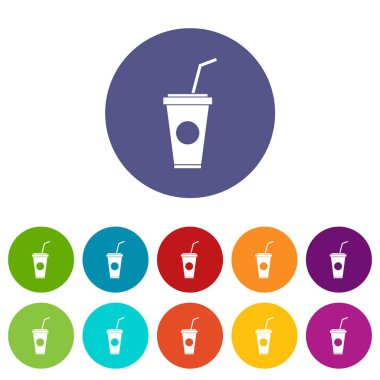 Kağıt bardak saman ile Icons set