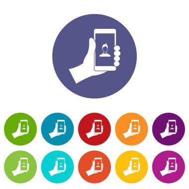 El tutma smartphone ile fotoğraf Icons set