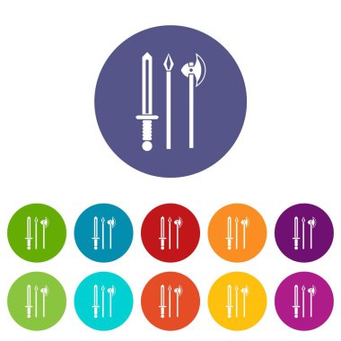 Eski silah kılıç, çekme ve balta Icons set