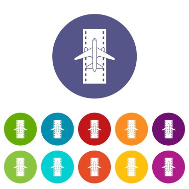 Uçak pistte Icons set