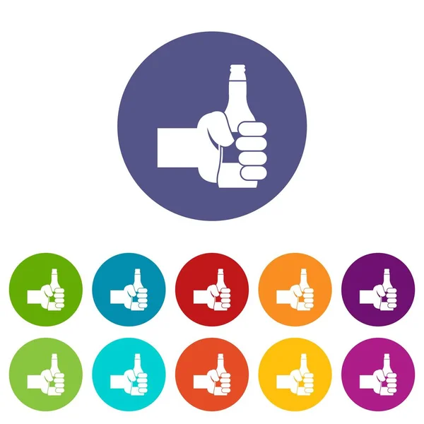 Botella de mano con iconos de cerveza — Vector de stock