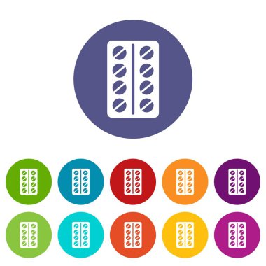 Vakumlu Ambalaj yuvarlak hap Icons set