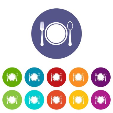 Tabak, kaşık ve çatal ile yer ayarı Icons set