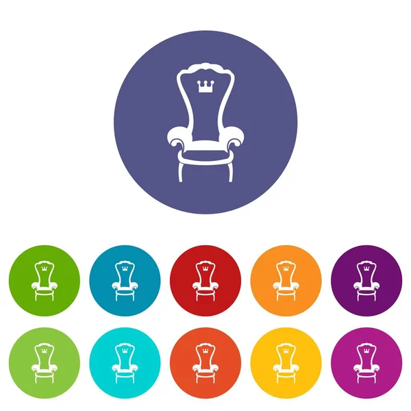 King throne chair set icons — Stock Vector