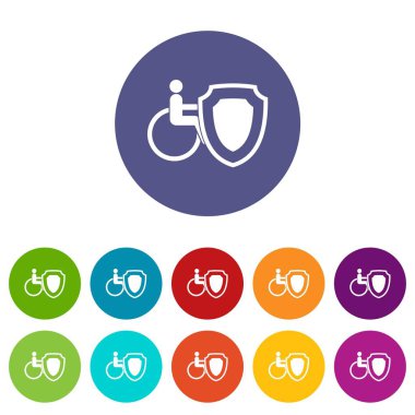 Tekerlekli sandalye ve güvenlik set simgeleri kalkan