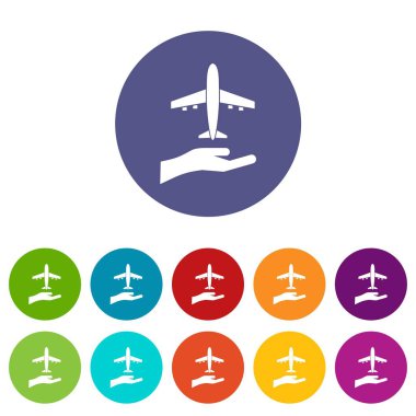 Uçak ve palmiye Icons set