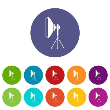Stüdyo aydınlatma ekipmanları Icons set
