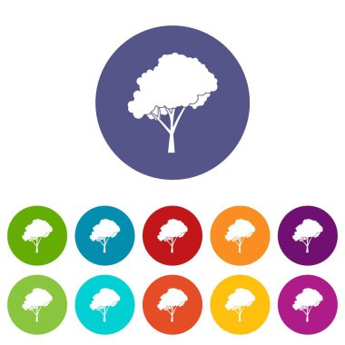 Ağaç bir yuvarlak taç set simgeleri ile