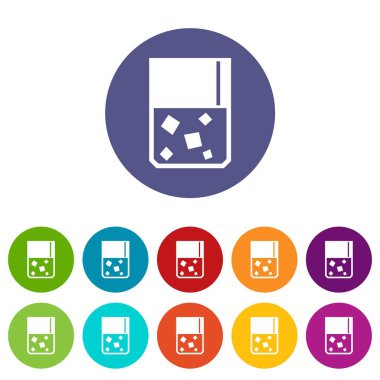 Viski ve buz cam Icons set