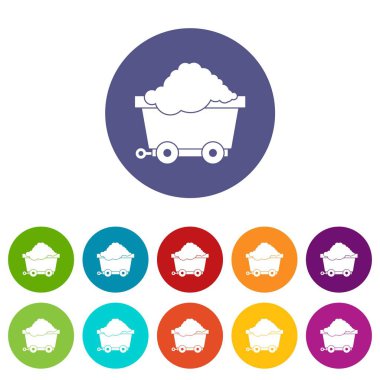 Kömür ile tekerlek üzerinde set simgeleri sepeti