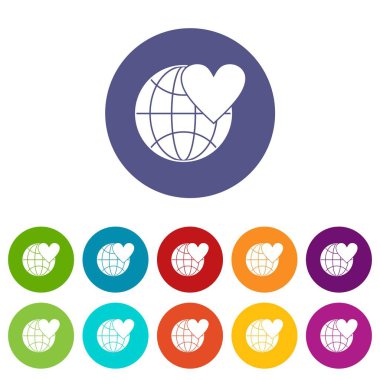 Dünya Dünya Dünya kalp ile Icons set