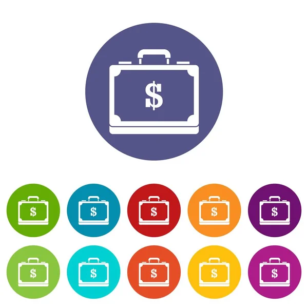 Briefcase full of money set icons — Stock Vector