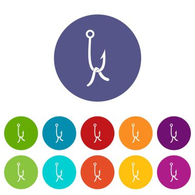 Olta kancası ile solucan Icons set