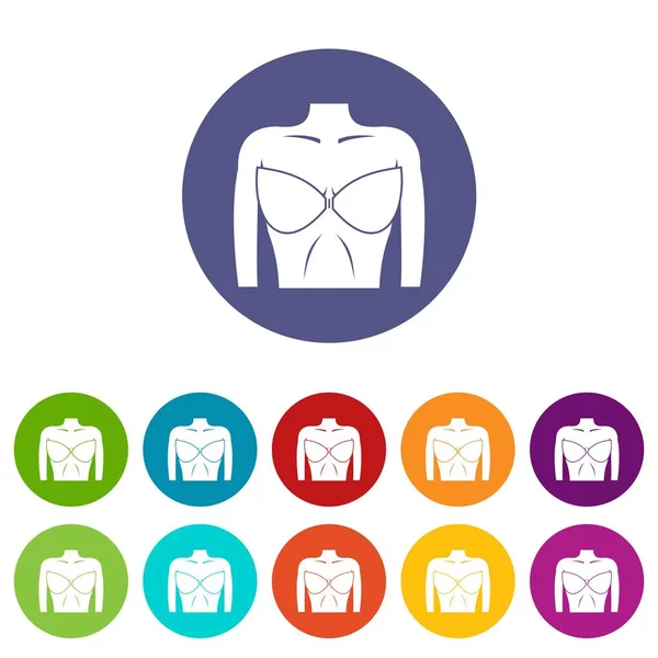 Female breast in a bra set icons — Stock Vector