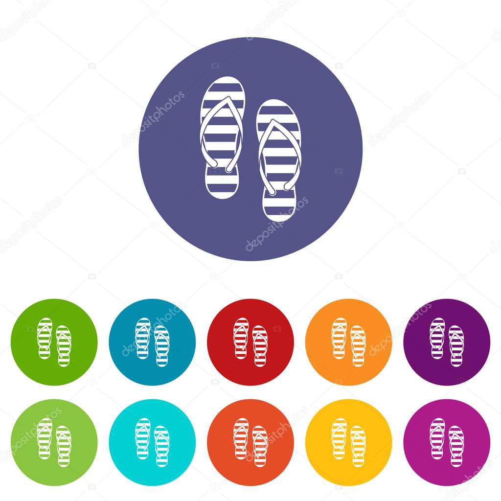 Flip flop set icons in different colors isolated on white background