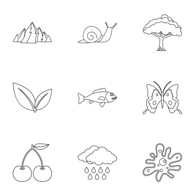 Güzel doğa Icons set, anahat stili